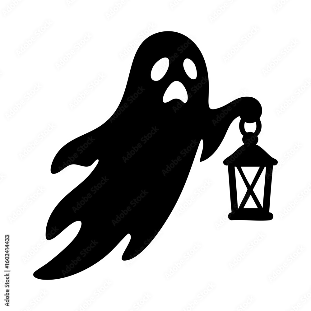 Obraz premium Scary ghost holding lantern silhouette icon
