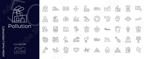 Pollution Line Editable Icons set. Vector illustration in modern thin line style of Pollution icons: climate, smoke, factory, etc