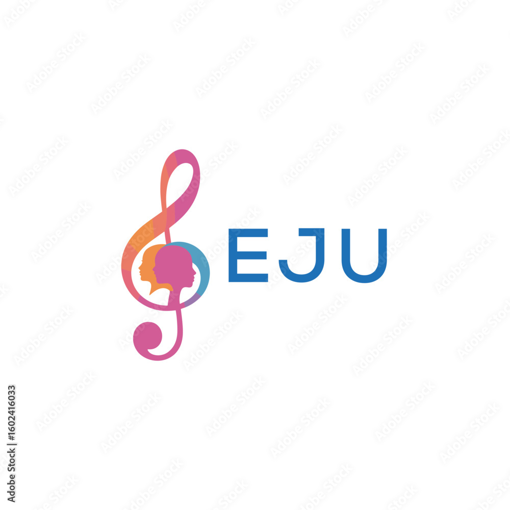 Fototapeta premium EJU “Creative music logo with human silhouettes and treble clef in gradient colors, EJU Later Logo, modern artistic design isolated on white background” 