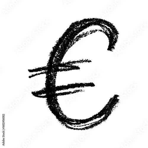 Hand drawn euro currency symbol. Brush stroke doodle. Single element for design