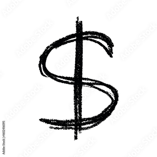 Hand drawn dollar currency symbol. Brush stroke doodle. Single element for design