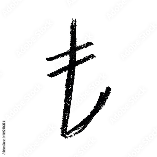 Hand drawn turkish lira currency symbol. Brush stroke doodle. Single element for design