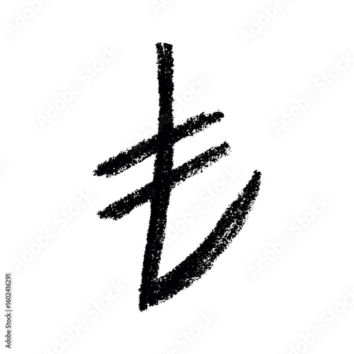 Hand drawn turkish lira currency symbol. Brush stroke doodle. Single element for design