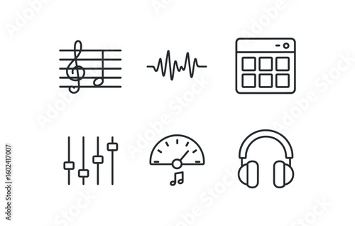 straight perfect stroke icon mono icons style isolated music scale diag music waveform graph music sampler pad music miing console music tuner dial music headphone speaker