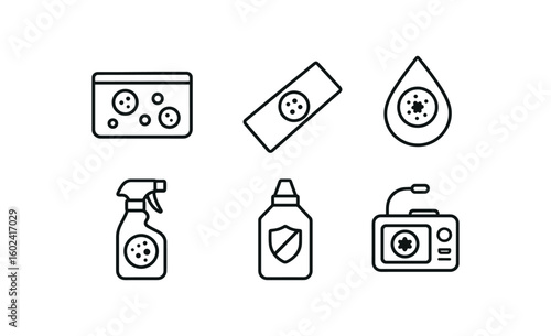 straight perfect stroke icon mono icons style isolated mold humidity chamber mold microscope slide mold stain indicator mold cleaning solution mold prevention sealer mold inspection camera