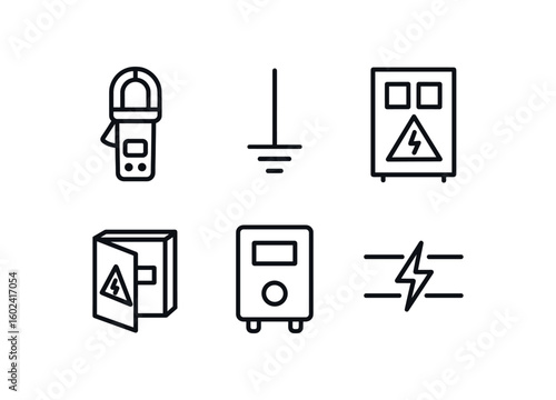 straight perfect stroke icon mono icons style isolated electricity current clamp electricity grounding rod electricity switchar panel electricity distribution bo electricity inverter module