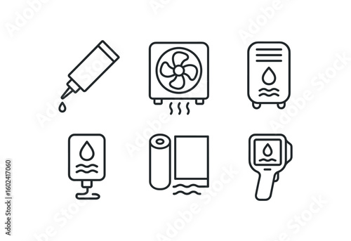 straight perfect stroke icon mono icons style isolated dampness sealant tube dampness drying fan dampness dehumidifier unit dampness water sensor dampness insulation barrier dampness IR