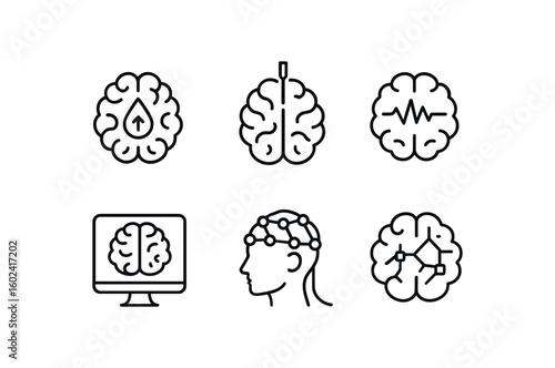 straight perfect stroke icon mono icons style isolated brain blood flow sensor brain neural probe brain electrical map brain cerebrospinal monitor brain activity EEG cap brain connectivity
