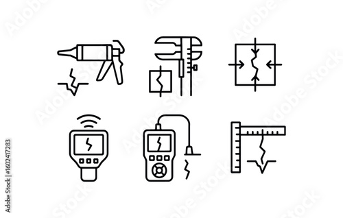 straight perfect stroke icon mono icons style isolated crack sealant applicator crack caliper tool crack stress model crack thermal ima crack ultra tester crack growth monitor