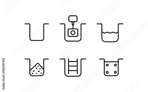 straight perfect stroke icon mono icons style isolated pit vault chamber pit inspection camera pit water accumulation pit debris pile pit ladder ng pit concrete lining