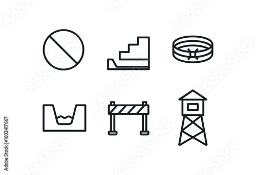 straight perfect stroke icon mono icons style isolated impassability entry impassability trench obstacle impassability barbed wire roll impassability moat barrier impassability road closure