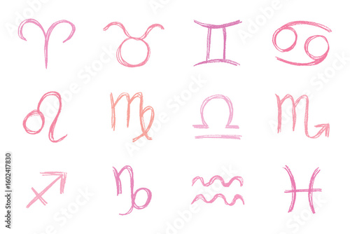 Hand drawn zodiac signs Esoteric symbol doodle set Astrology clipart Elements for design