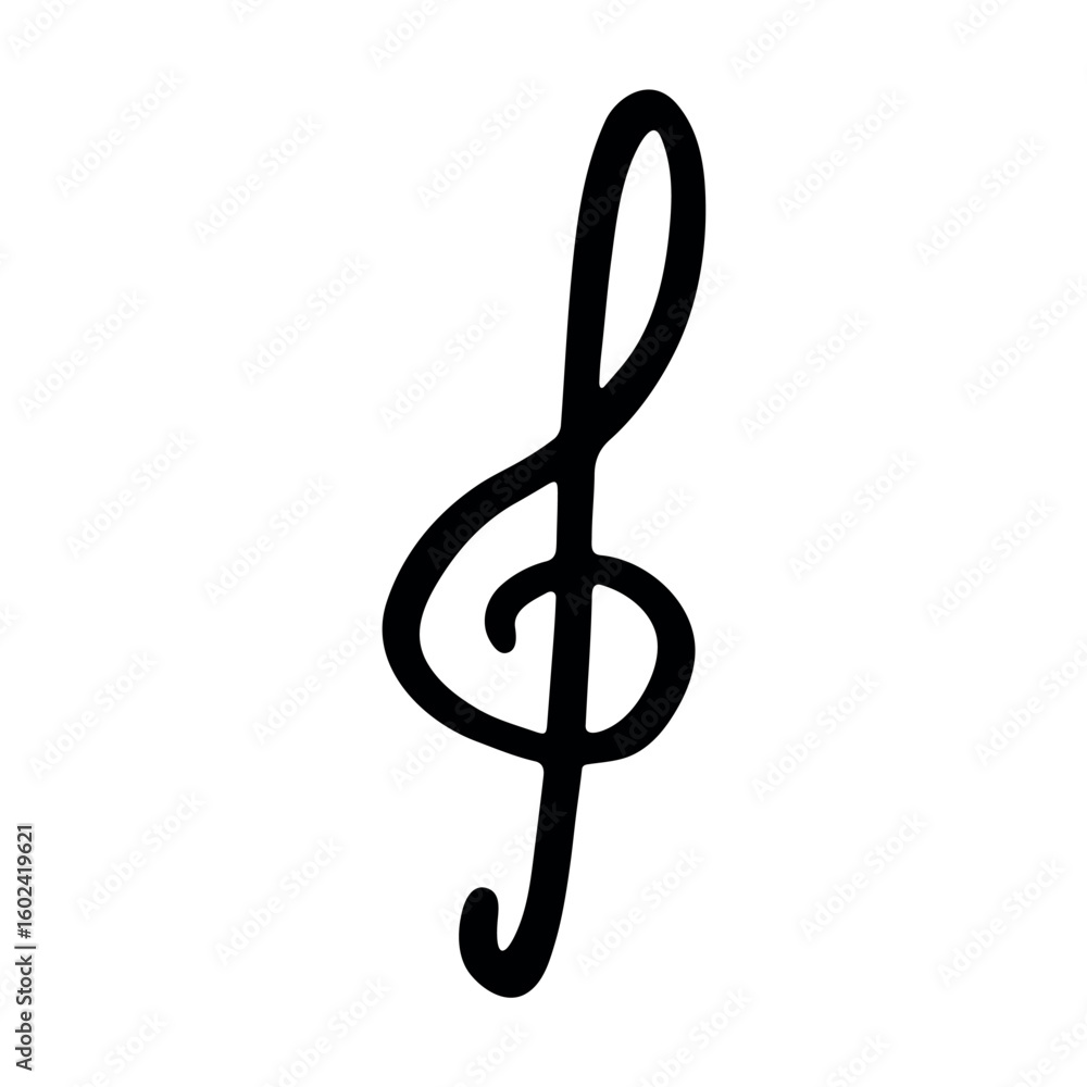 Treble clef doodle. Hand drawn musical symbol. Single element for print, web, design, decor, logo Treble clef doodle. Hand drawn musical symbol. Single element for print, web, design, decor, logo