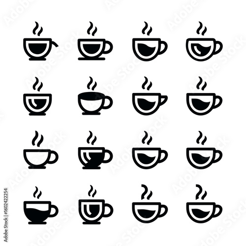 Wallpaper Mural Collection of different coffee and tea cup icons on a white background seamless coffee icon set modern minimalist line drawing Torontodigital.ca