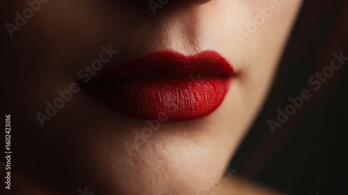 Glossy red lips with perfect texture, radiating elegance and allure