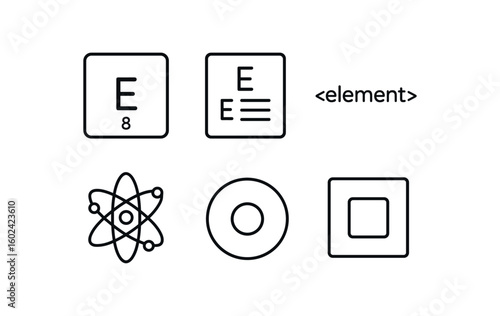 straight perfect out stroke icon mono icons style isolated element periodic table tile element list item element HTML tag element atomic model element core unit element block widget