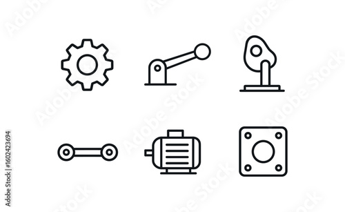 straight perfect out stroke icon mono icons style isolated mechanism gear train mechanism lever arm mechanism cam follower mechanism linkage bar mechanism motor unit mechanism frame plate