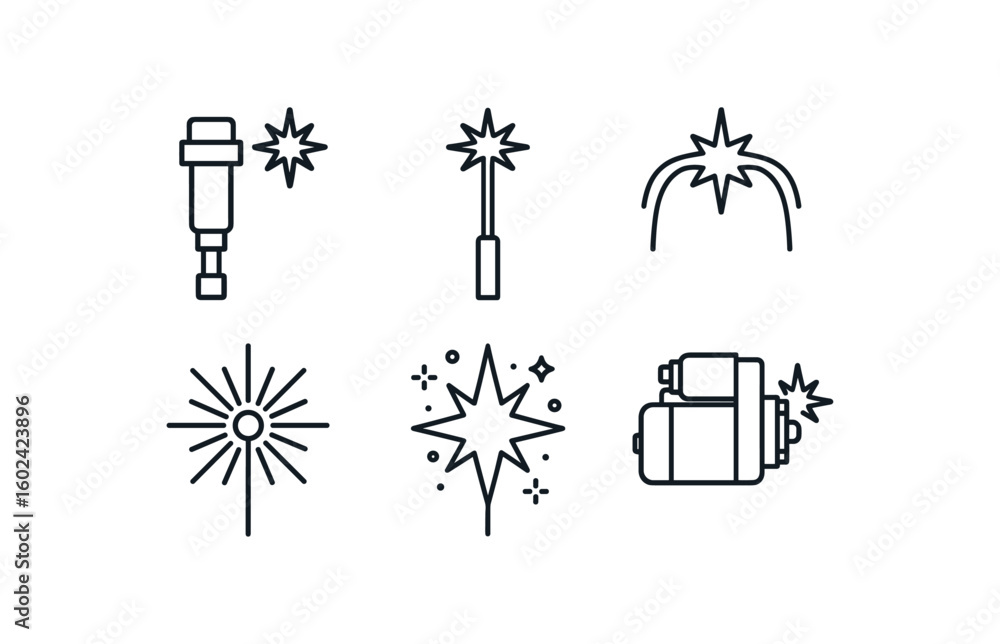 Fototapeta premium straight perfect out stroke icon mono icons style isolated spark ignition coil spark plasma jet spark electric arc spark firework core spark particle emitter spark starter motor