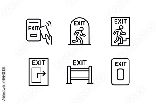 straight perfect out stroke icon mono icons style isolated eit keycard reader eit passage arch eit stairwell gate eit evacuation route chart eit safety rail eit override switch