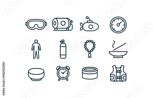 straight perfect out stroke icon mono icons style isolated immersion diving mask immersion pressure chamber immersion submersible vessel immersion depth gauge immersion thermal suit