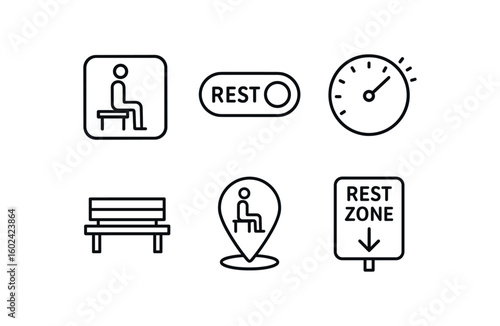 straight perfect out stroke icon mono icons style isolated rest area sign rest mode switch rest break timer rest haven bench rest point beacon rest zone marker