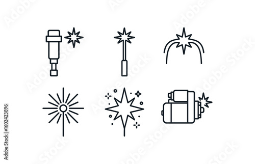 straight perfect out stroke icon mono icons style isolated spark ignition coil spark plasma jet spark electric arc spark firework core spark particle emitter spark starter motor