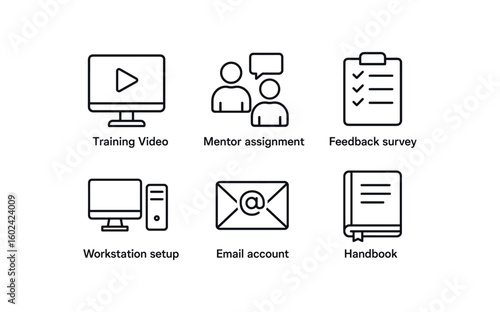 straight perfect out stroke icon mono icons style isolated new hire training video new hire mentor assignment new hire feedback survey new hire workstation setup new hire email account new