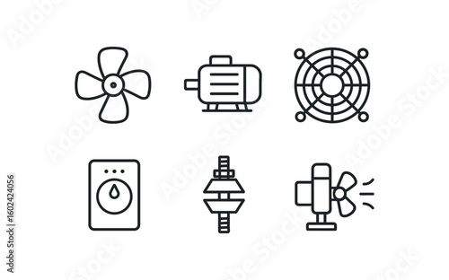 straight perfect out stroke icon mono icons style isolated industrial fan blade assembly industrial fan motor housing industrial fan guard grille industrial fan speed regulator industrial