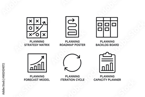 straight perfect out stroke icon mono icons style isolated planning strategy matri planning roadmap poster planning backlog board planning forecast model planning iteration cycle planning