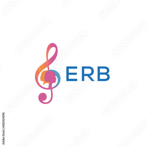 ERB “Creative music logo with human silhouettes and treble clef in gradient colors, ERB Later Logo, modern artistic design isolated on white background”
