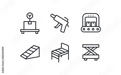 straight perfect out stroke icon mono icons style isolated shipping bay load balancer shipping bay sealant dispenser shipping bay conveyor merge shipping bay scanner arch shipping bay chock