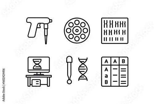 straight perfect out stroke icon mono icons style isolated geneticist pipette controller geneticist centrifuge rotor geneticist karyotype chart geneticist bioinformatics workstation