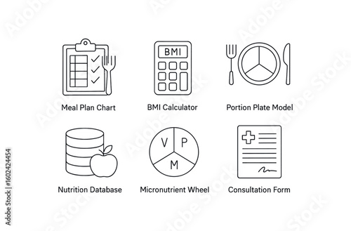 straight perfect out stroke icon mono icons style isolated dietitian meal plan chart dietitian BMI calculator dietitian portion plate model dietitian nutrition database dietitian