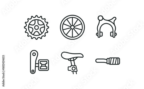straight perfect out stroke icon mono icons style isolated bicycle chain sprocket gear bicycle wheel rim ring bicycle brake caliper unit bicycle pedal crank arm bicycle saddle clamp bolt