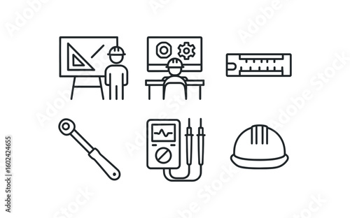 straight perfect out stroke icon mono icons style isolated engineer drafting board engineer CAD workstation engineer slide le engineer torque wrench engineer multimeter probe engineer