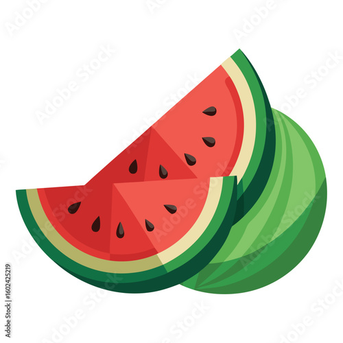 colorful watermelon slices  whole and cut  vector .eps