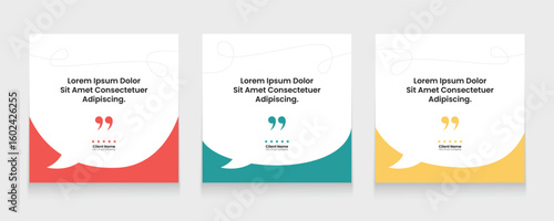 Quote frames blank templates set. Set of speech bubble quotes template. Textbox isolated on a color background. Testimonials text in brackets, citation empty quote bubbles.