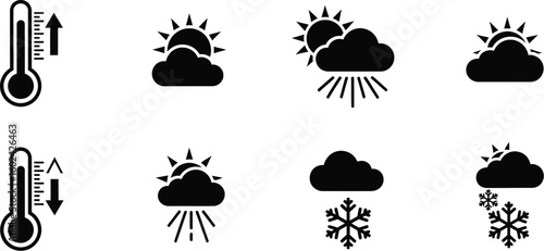 Vector art of weather icons showing temperature changes and weather conditions