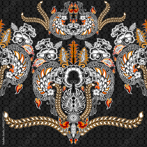 Introducing "Garudo Pari", a stunning vector batik pattern inspired by the majestic wings of the Garuda and the graceful elegance of rice leaves.