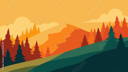 forest hillside fall colors clear morning