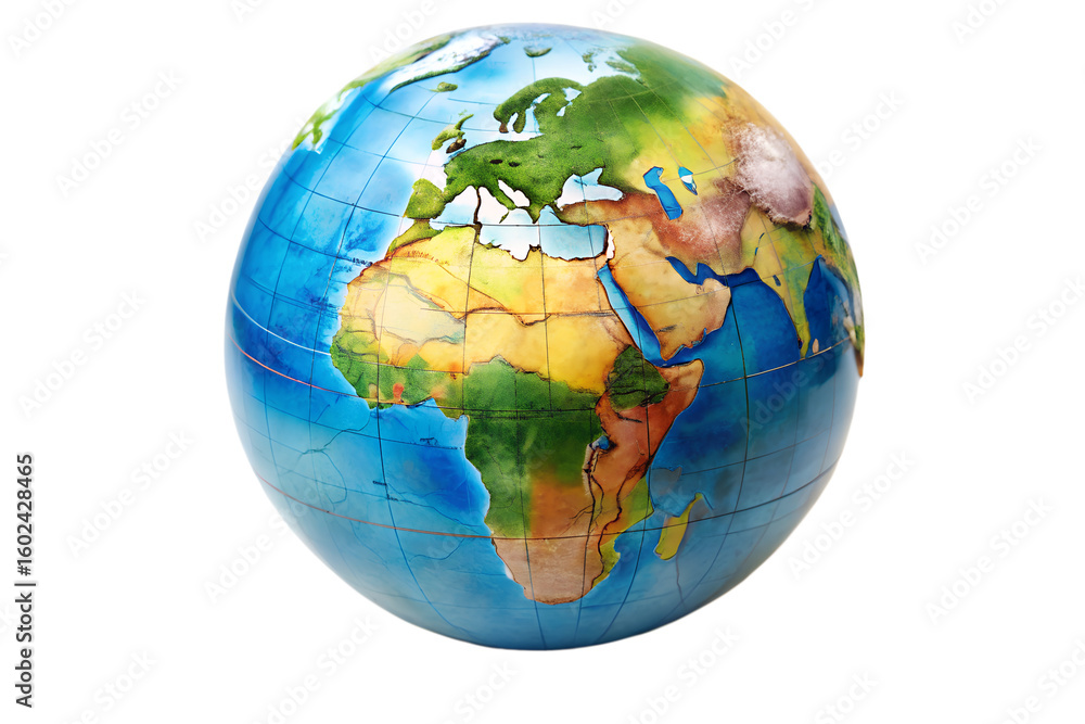 Naklejka premium A detailed globe showcasing the continents and oceans isolated on transparent background