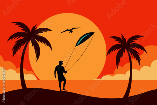 kite surfer silhouette sunset beach wave
