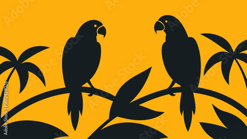 parrots sitting tropical vines golden hour