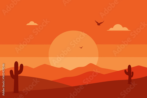 sunset desert plain lone cactus