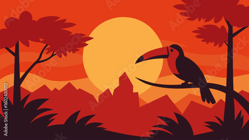 sunset rainforest canopy toucan branch