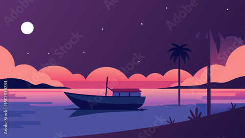 sunset boat shore dusk sky