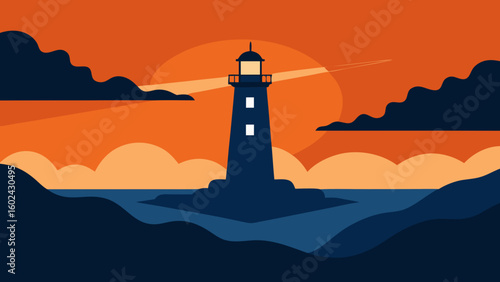 lighthouse ocean waves sunset
