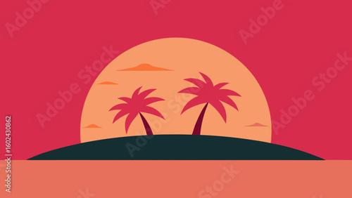 sunset island silhouette tree