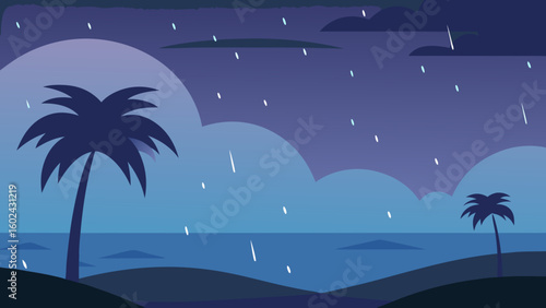 rain ocean dusk palms