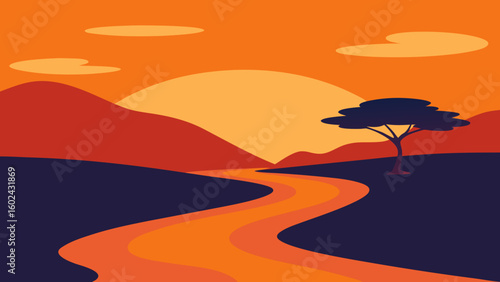 peaceful river savanna dusk glowing